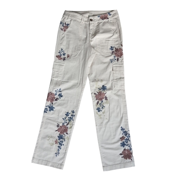 Sundance Pants - Sundance Embroidered Floral Cargo Pants Womens Size 2 Cream Spring Straight Leg